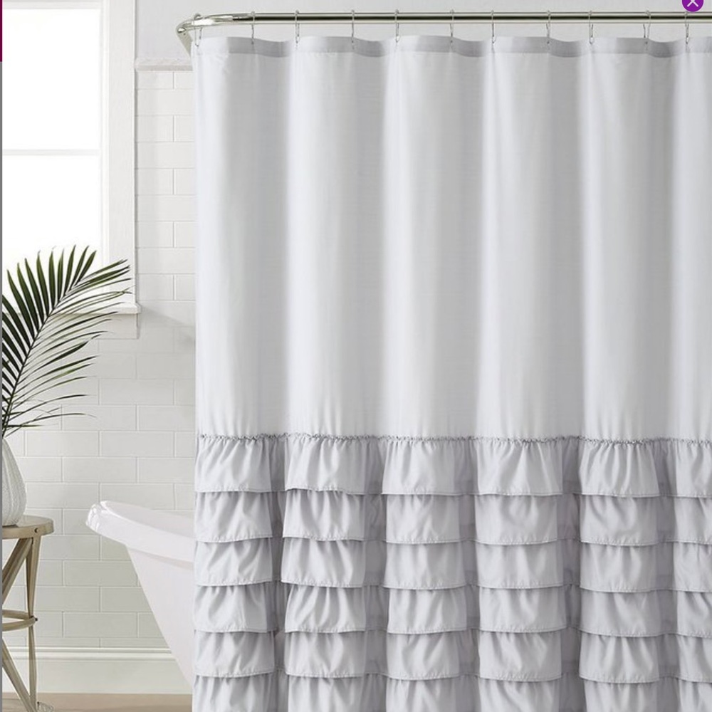 🌸 Silver Gray Ruffled Shower Curtain 🌸